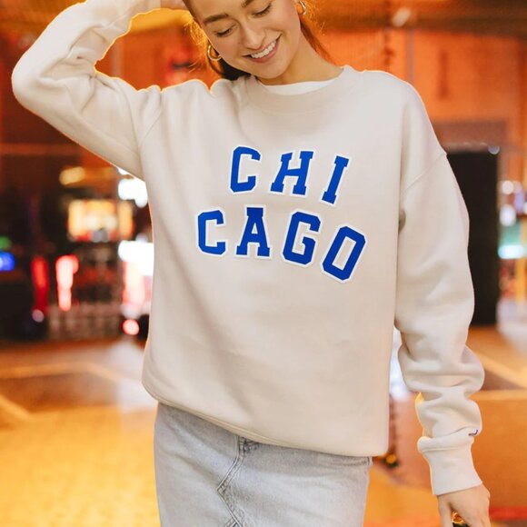 Alice & Wonder Chicago Varsity Sweatshirt - Chicago Cubs - Ivory / Blue - Medium - Picture 4 of 8